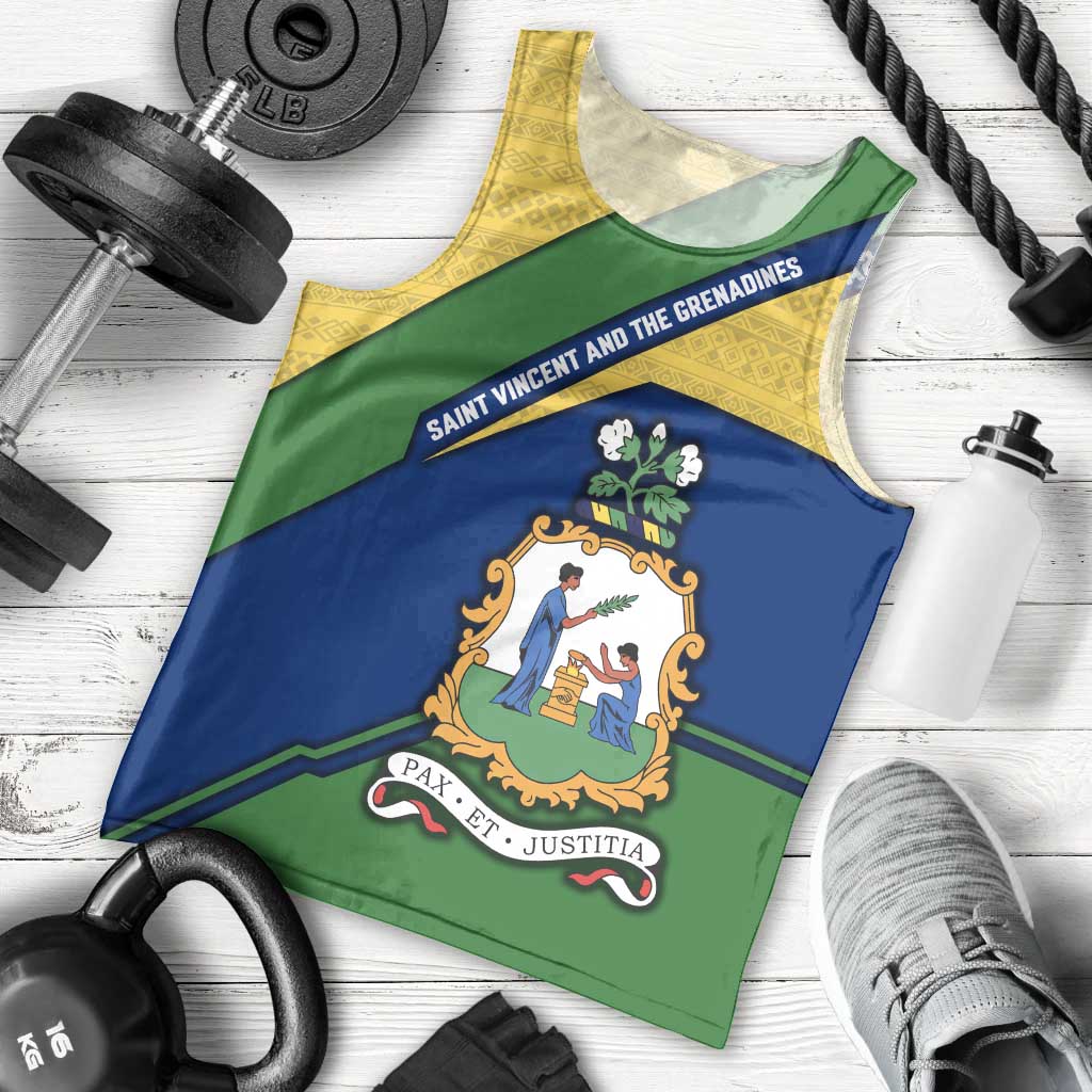 Saint Vincent and the Grenadines Flag Men Tank Top Coat of Arms and National Colors - Wonder Print Shop