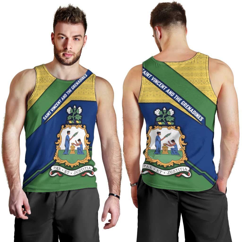 Saint Vincent and the Grenadines Flag Men Tank Top Coat of Arms and National Colors - Wonder Print Shop