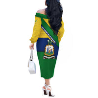 Saint Vincent and the Grenadines Flag Off The Shoulder Long Sleeve Dress Coat of Arms and National Colors - Wonder Print Shop