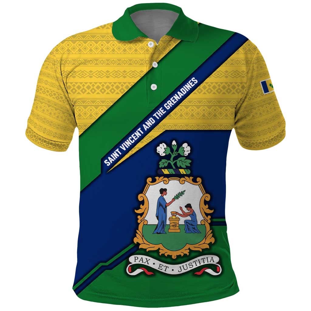 Saint Vincent and the Grenadines Flag Polo Shirt Coat of Arms and National Colors - Wonder Print Shop