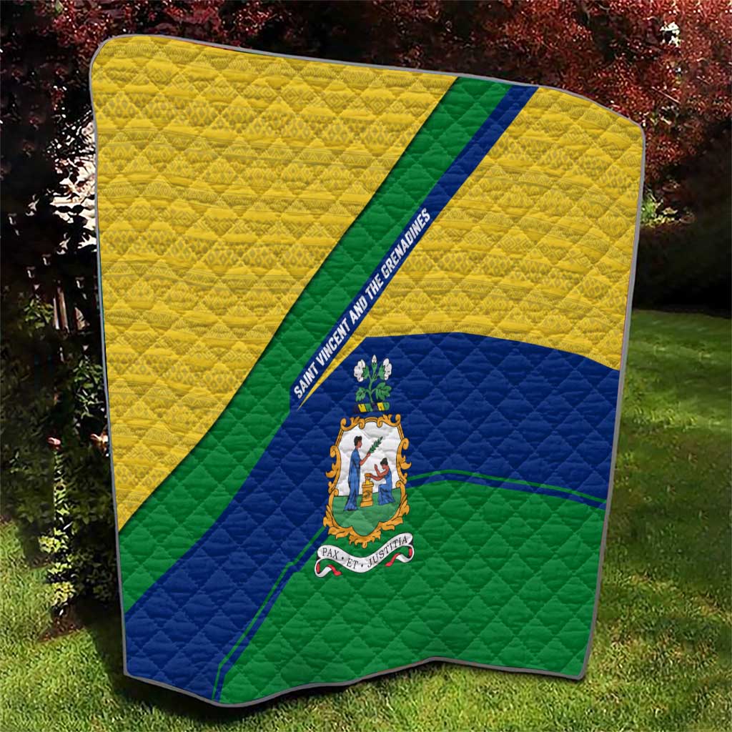 Saint Vincent and the Grenadines Flag Quilt Coat of Arms and National Colors - Wonder Print Shop