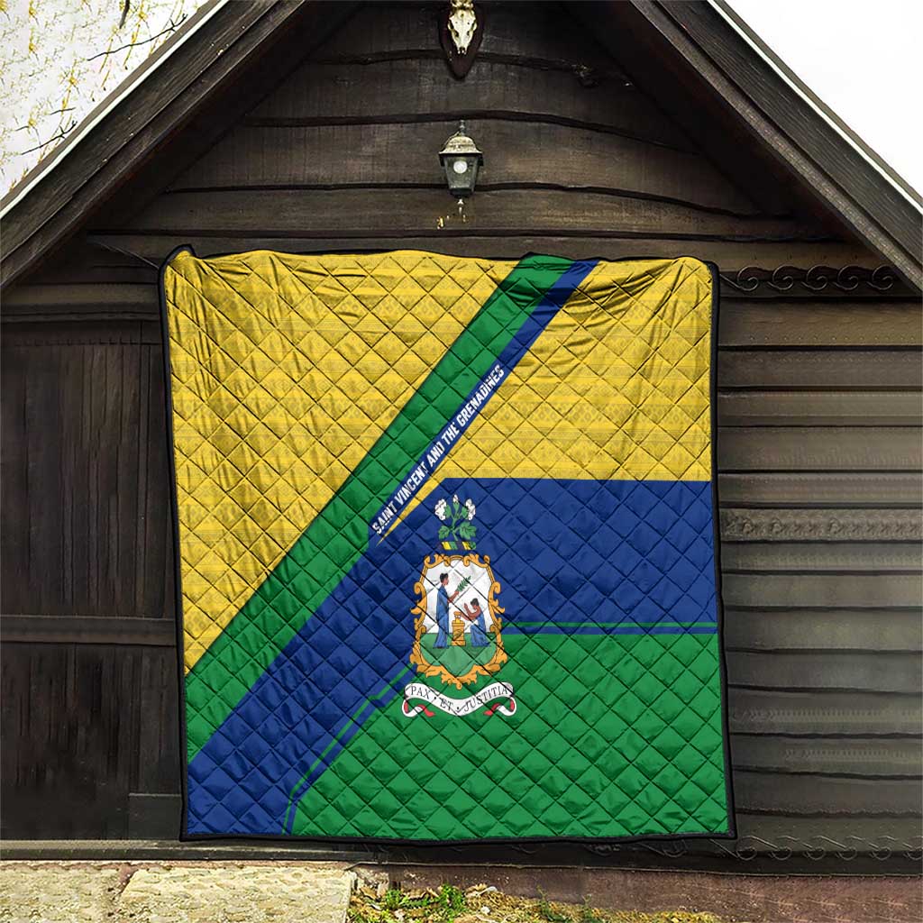 Saint Vincent and the Grenadines Flag Quilt Coat of Arms and National Colors - Wonder Print Shop