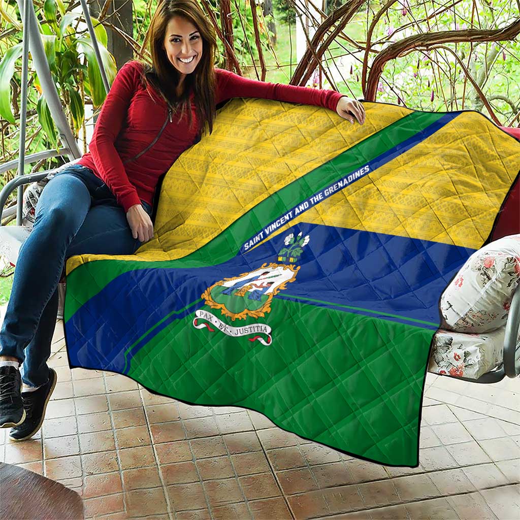 Saint Vincent and the Grenadines Flag Quilt Coat of Arms and National Colors - Wonder Print Shop