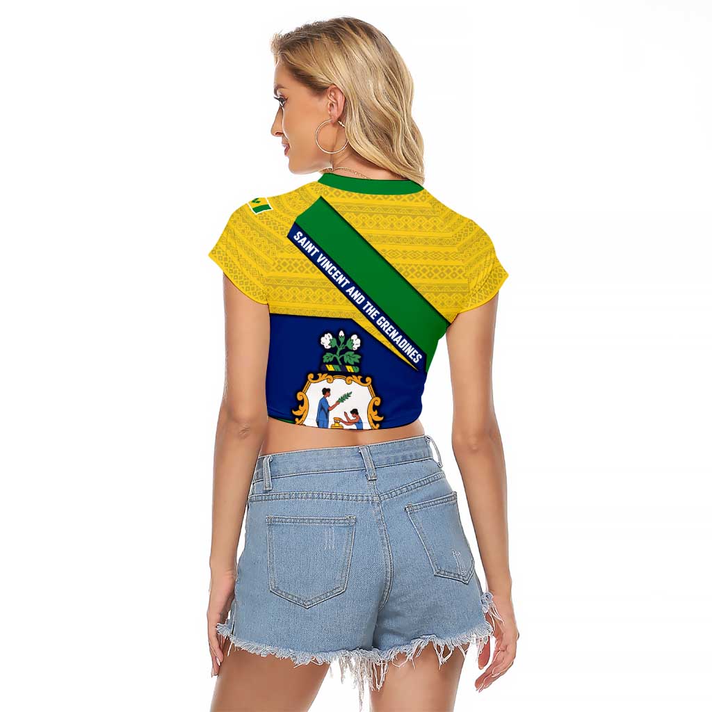 Saint Vincent and the Grenadines Flag Raglan Cropped T Shirt Coat of Arms and National Colors - Wonder Print Shop