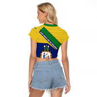 Saint Vincent and the Grenadines Flag Raglan Cropped T Shirt Coat of Arms and National Colors - Wonder Print Shop