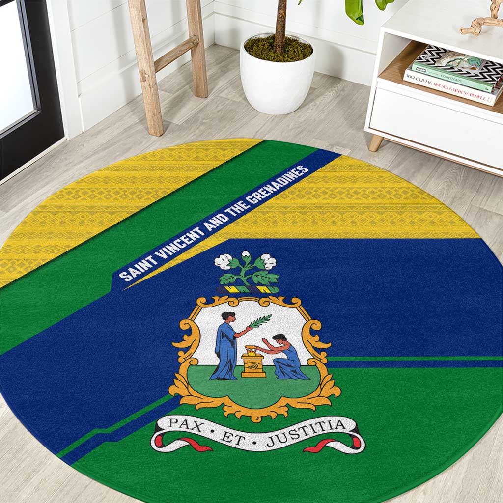 Saint Vincent and the Grenadines Flag Round Carpet Coat of Arms and National Colors - Wonder Print Shop