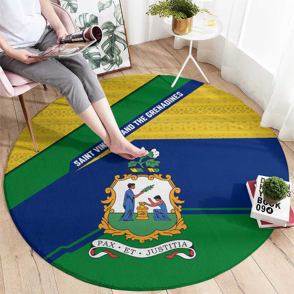 Saint Vincent and the Grenadines Flag Round Carpet Coat of Arms and National Colors - Wonder Print Shop