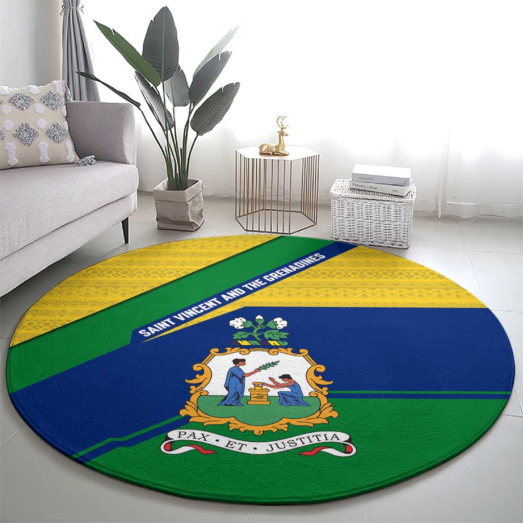 Saint Vincent and the Grenadines Flag Round Carpet Coat of Arms and National Colors - Wonder Print Shop
