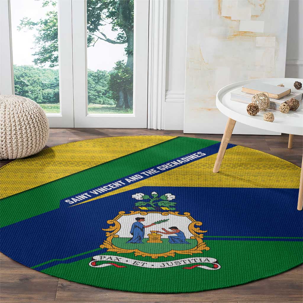 Saint Vincent and the Grenadines Flag Round Carpet Coat of Arms and National Colors - Wonder Print Shop