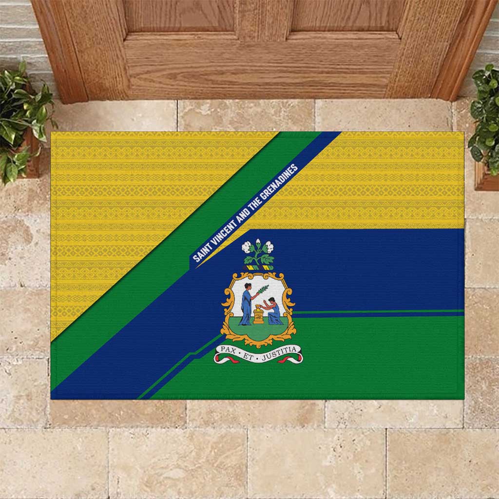 Saint Vincent and the Grenadines Flag Rubber Doormat Coat of Arms and National Colors - Wonder Print Shop