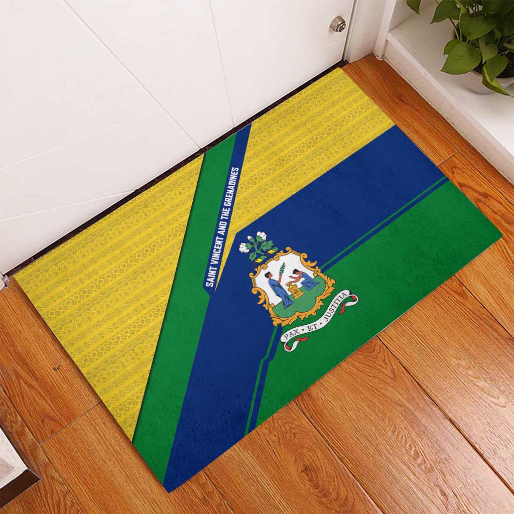 Saint Vincent and the Grenadines Flag Rubber Doormat Coat of Arms and National Colors - Wonder Print Shop