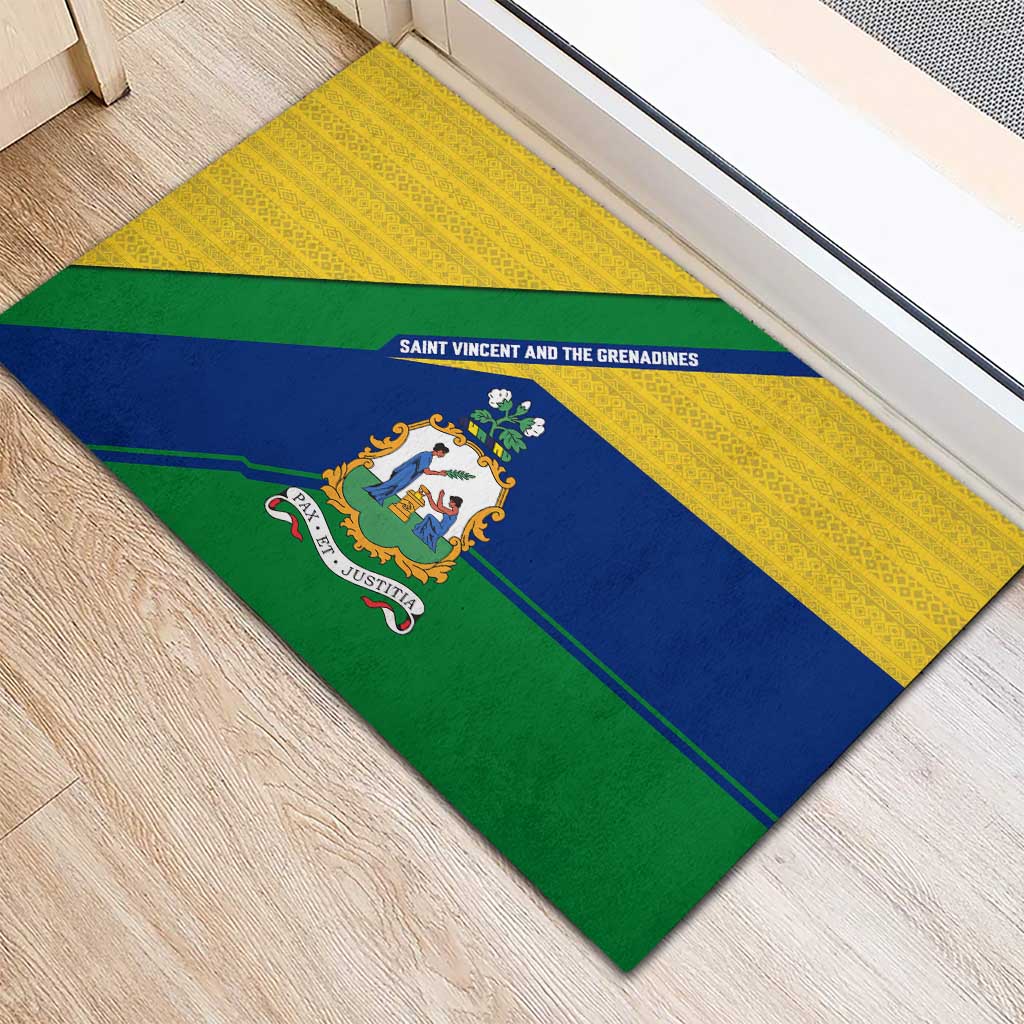 Saint Vincent and the Grenadines Flag Rubber Doormat Coat of Arms and National Colors - Wonder Print Shop