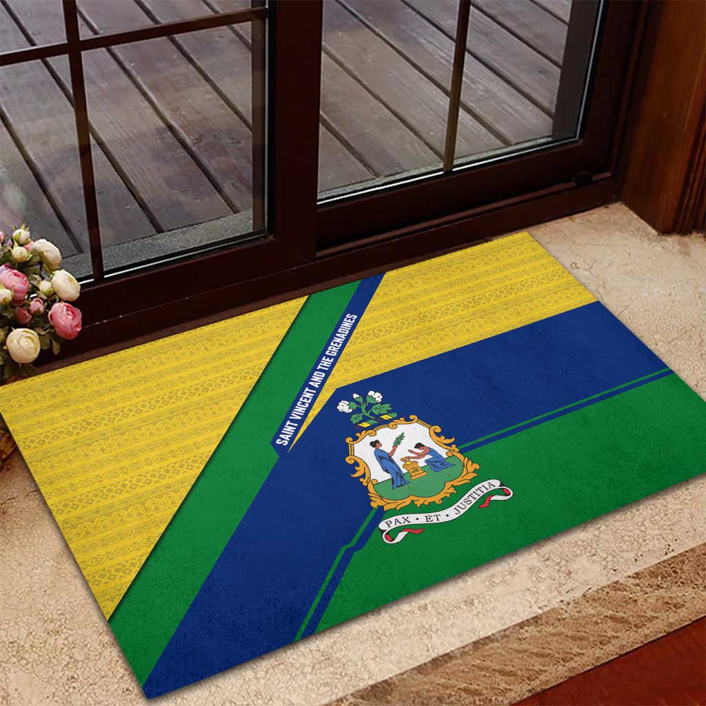 Saint Vincent and the Grenadines Flag Rubber Doormat Coat of Arms and National Colors - Wonder Print Shop