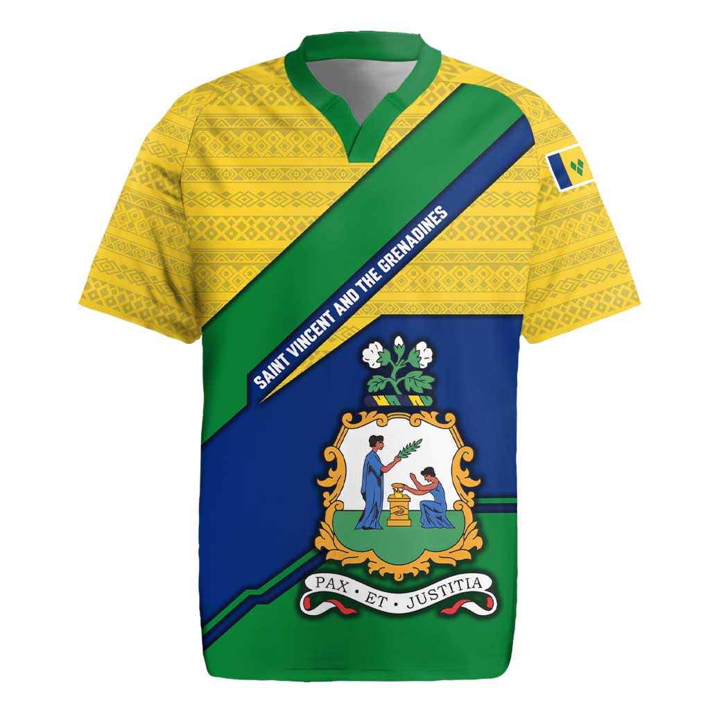 Saint Vincent and the Grenadines Flag Rugby Jersey Coat of Arms and National Colors - Wonder Print Shop