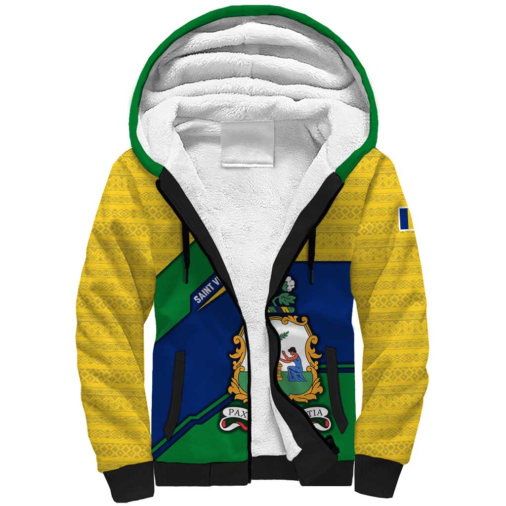 Saint Vincent and the Grenadines Flag Sherpa Hoodie Coat of Arms and National Colors - Wonder Print Shop