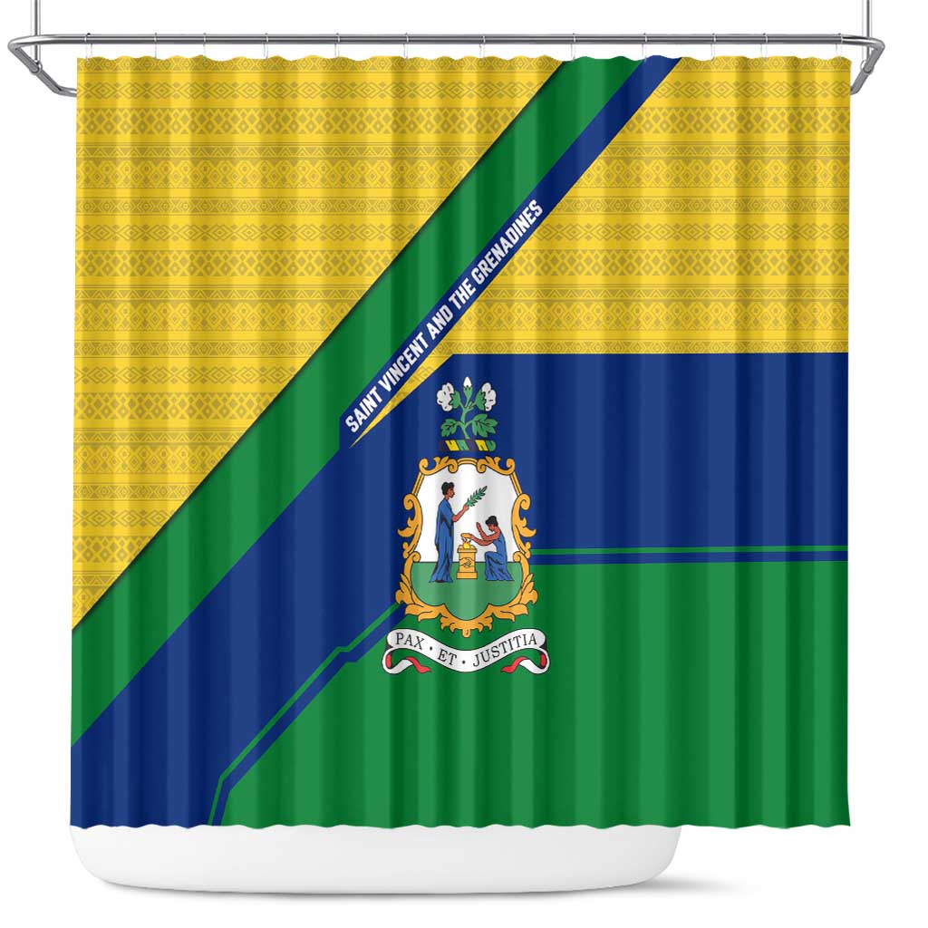 Saint Vincent and the Grenadines Flag Shower Curtain Coat of Arms and National Colors - Wonder Print Shop
