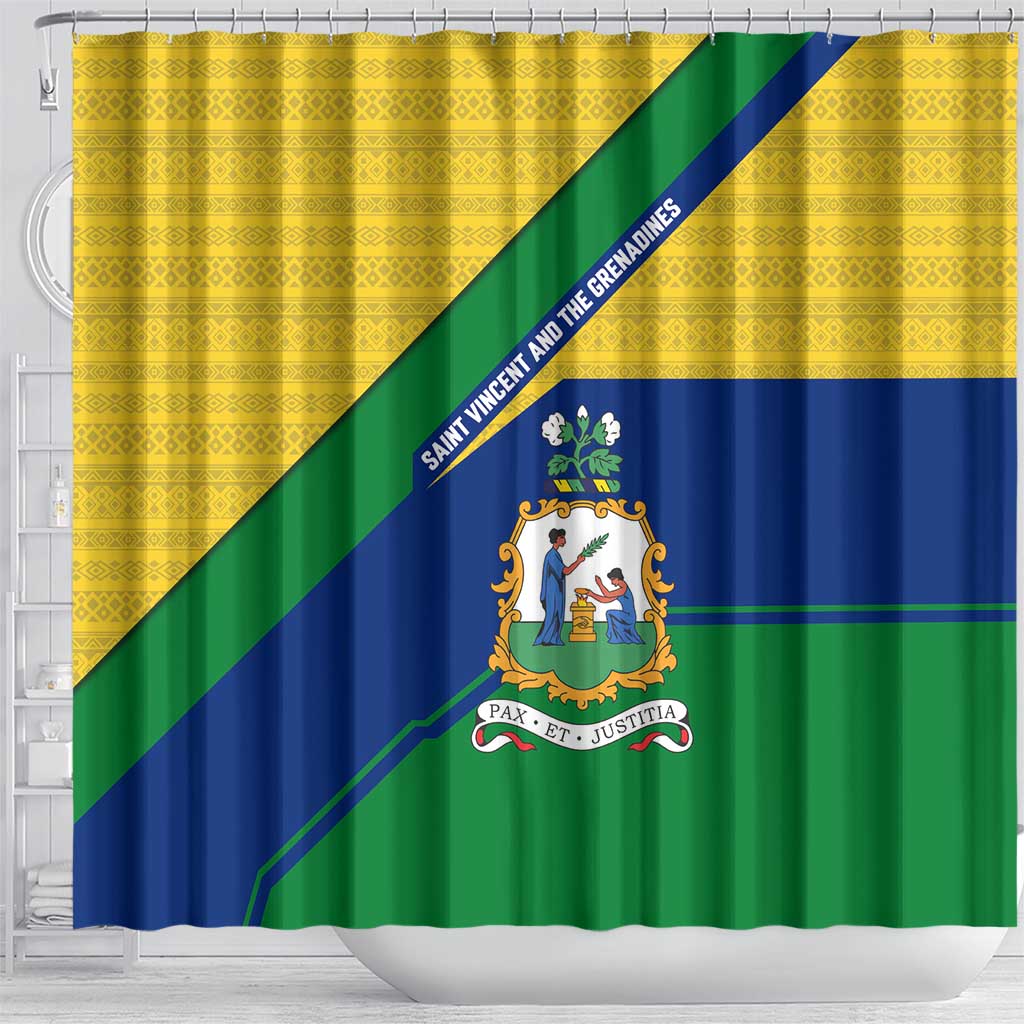 Saint Vincent and the Grenadines Flag Shower Curtain Coat of Arms and National Colors - Wonder Print Shop