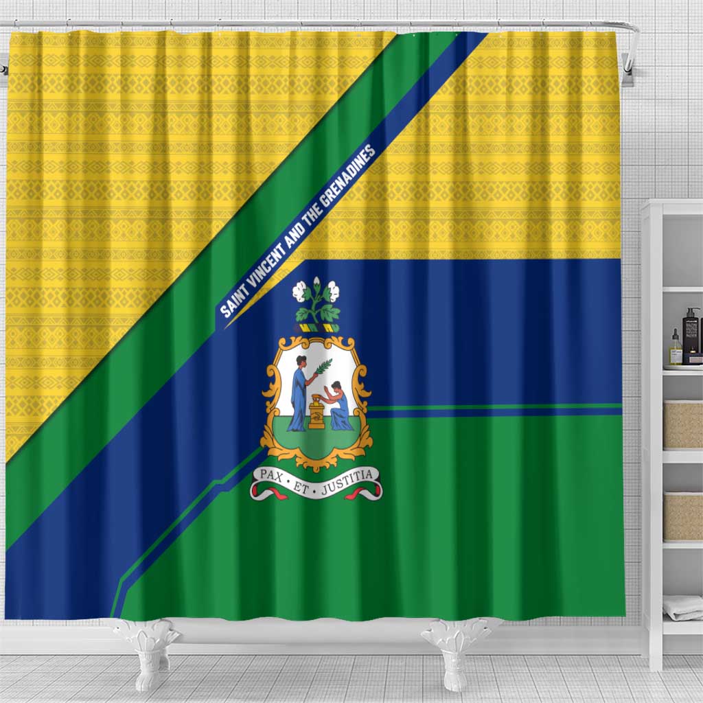 Saint Vincent and the Grenadines Flag Shower Curtain Coat of Arms and National Colors - Wonder Print Shop