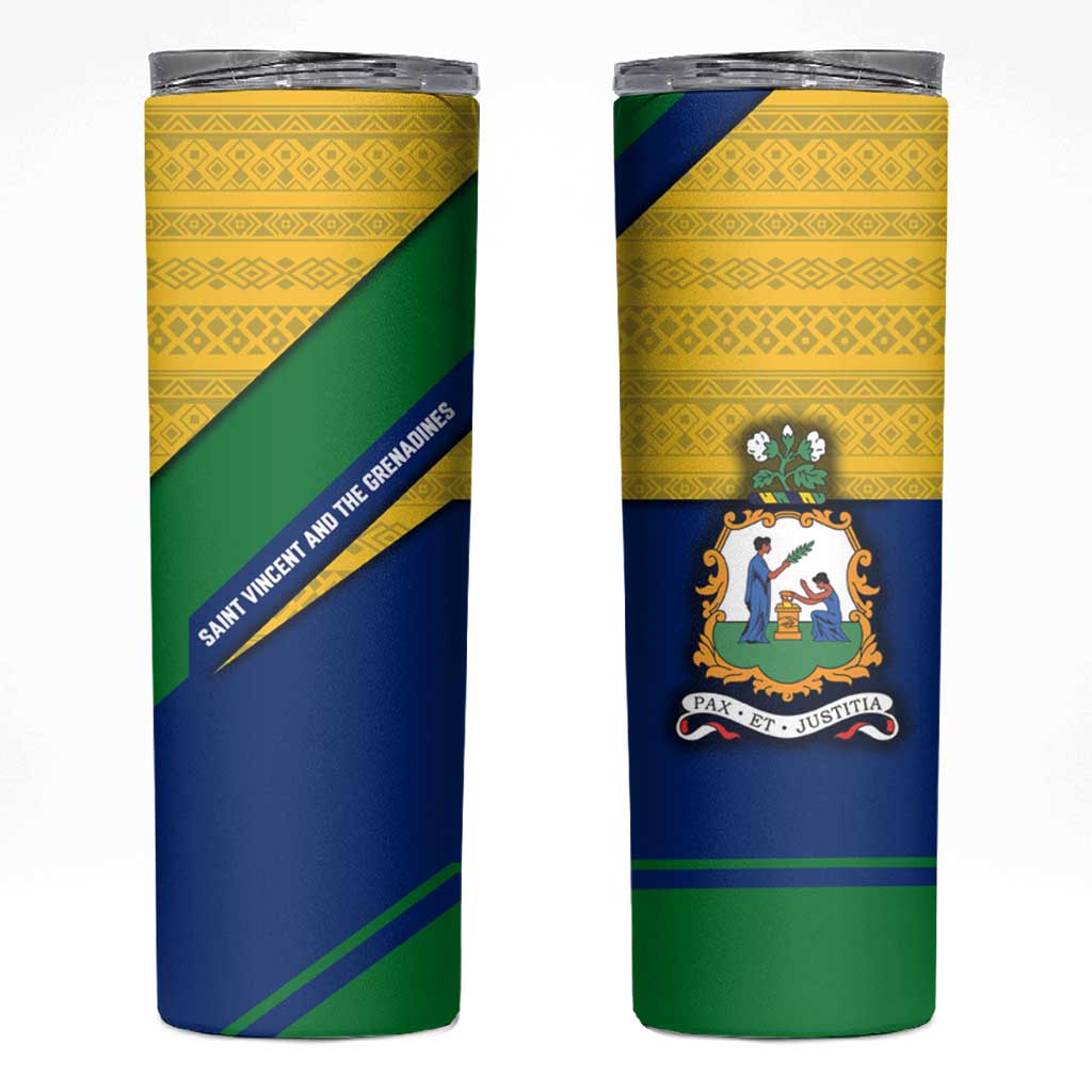 Saint Vincent and the Grenadines Flag Skinny Tumbler Coat of Arms and National Colors - Wonder Print Shop