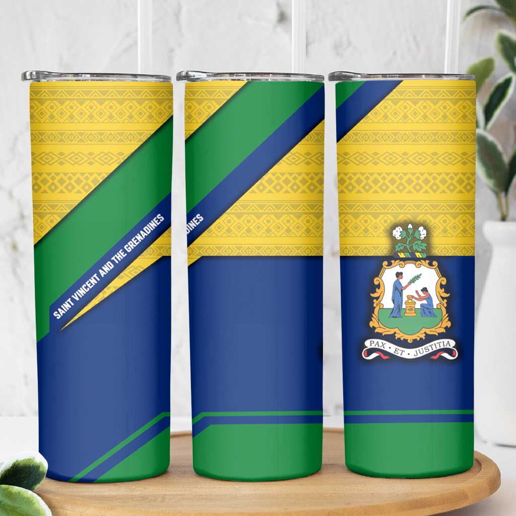 Saint Vincent and the Grenadines Flag Skinny Tumbler Coat of Arms and National Colors - Wonder Print Shop