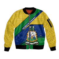 Saint Vincent and the Grenadines Flag Sleeve Zip Bomber Jacket Coat of Arms and National Colors - Wonder Print Shop