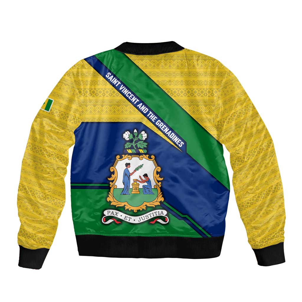 Saint Vincent and the Grenadines Flag Sleeve Zip Bomber Jacket Coat of Arms and National Colors - Wonder Print Shop