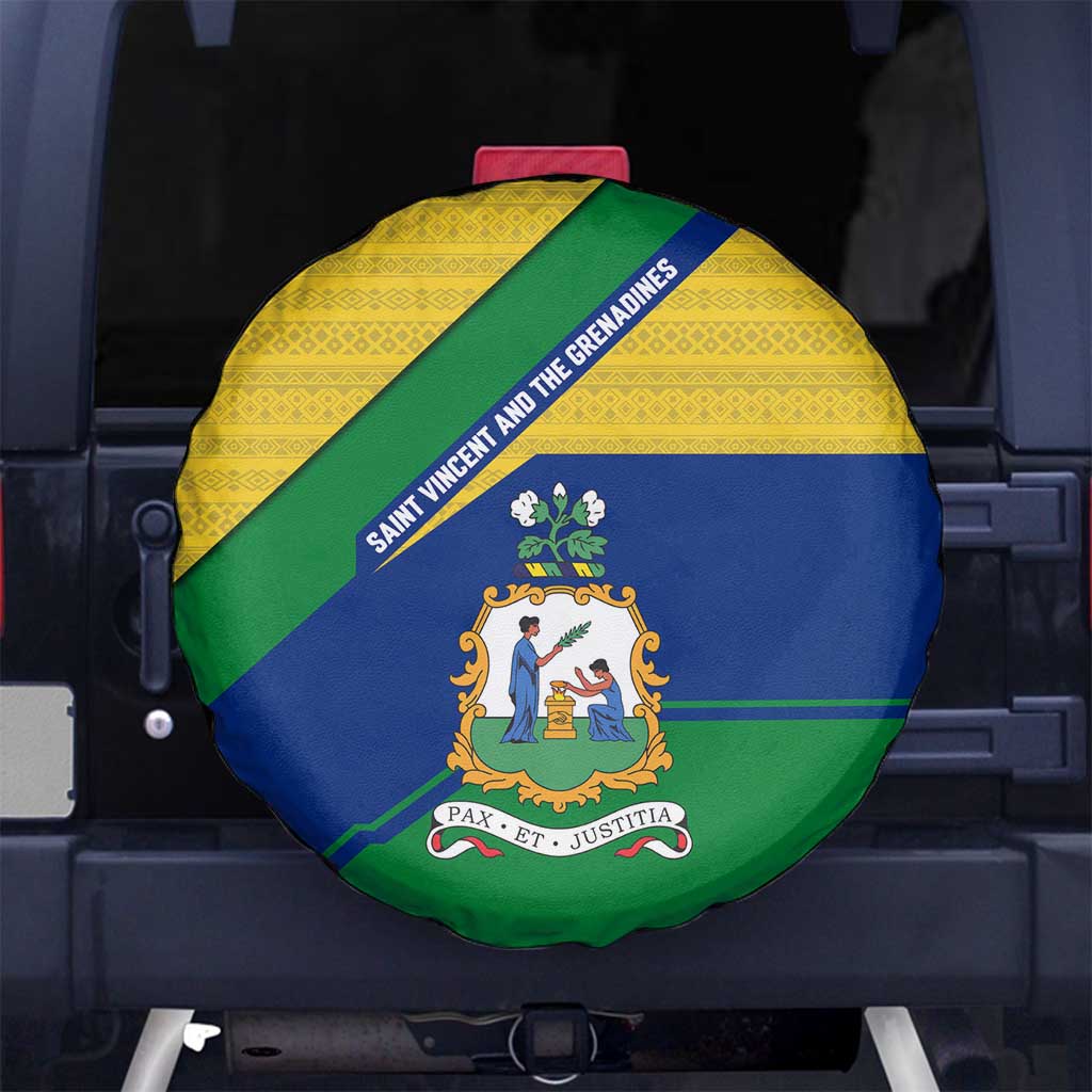 Saint Vincent and the Grenadines Flag Spare Tire Cover Coat of Arms and National Colors - Wonder Print Shop