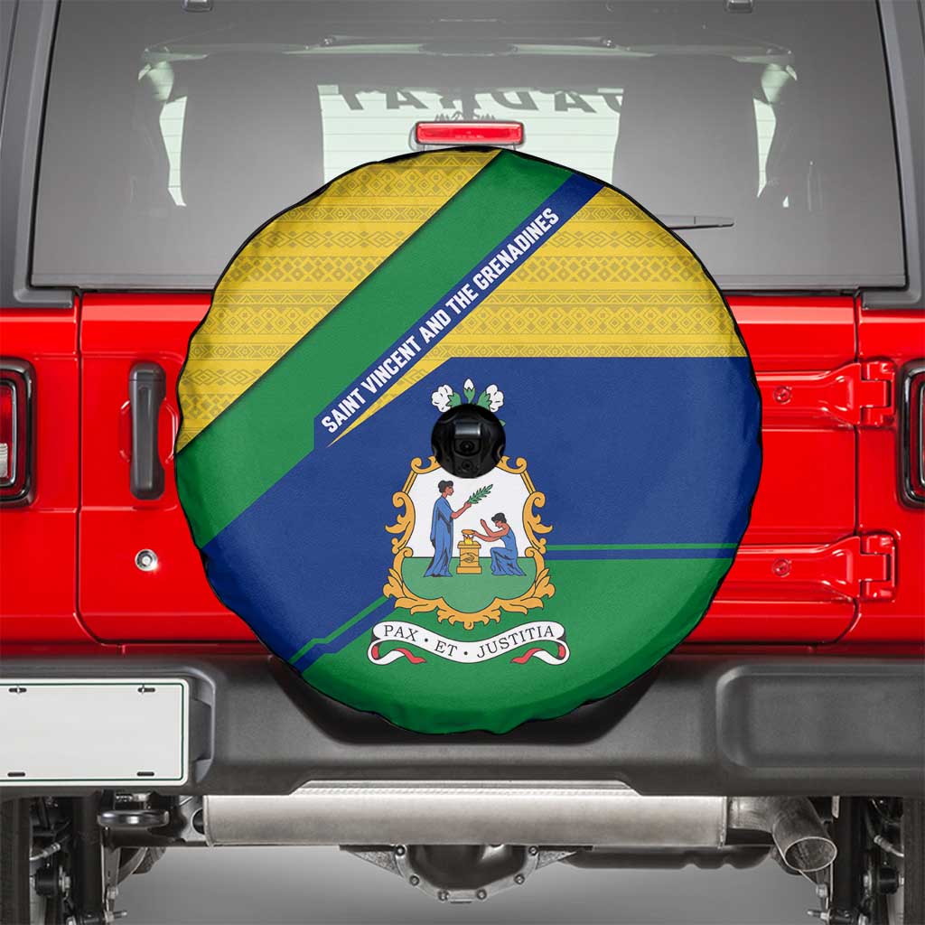 Saint Vincent and the Grenadines Flag Spare Tire Cover Coat of Arms and National Colors - Wonder Print Shop