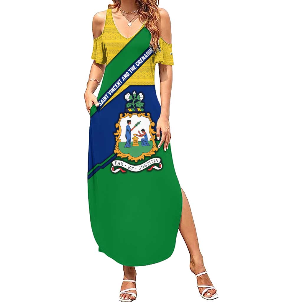 Saint Vincent and the Grenadines Flag Summer Maxi Dress Coat of Arms and National Colors - Wonder Print Shop