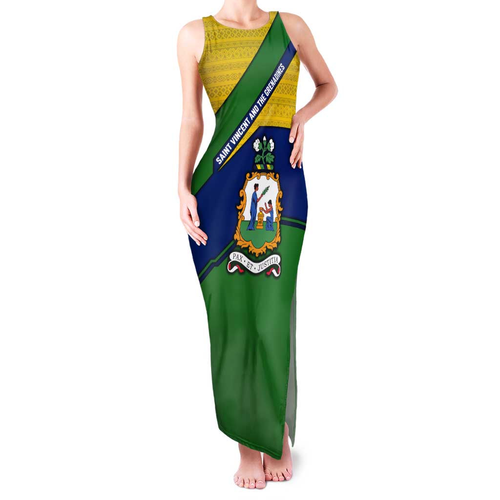 Saint Vincent and the Grenadines Flag Tank Maxi Dress Coat of Arms and National Colors - Wonder Print Shop