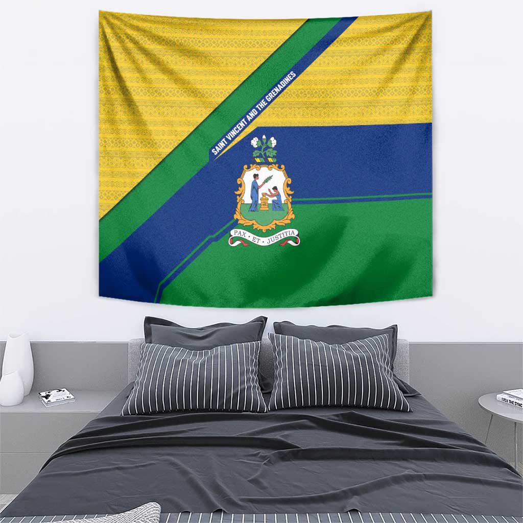Saint Vincent and the Grenadines Flag Tapestry Coat of Arms and National Colors - Wonder Print Shop