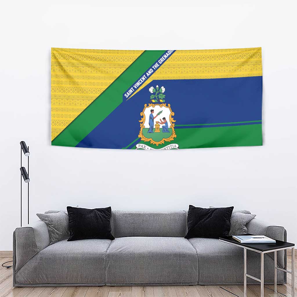 Saint Vincent and the Grenadines Flag Tapestry Coat of Arms and National Colors - Wonder Print Shop