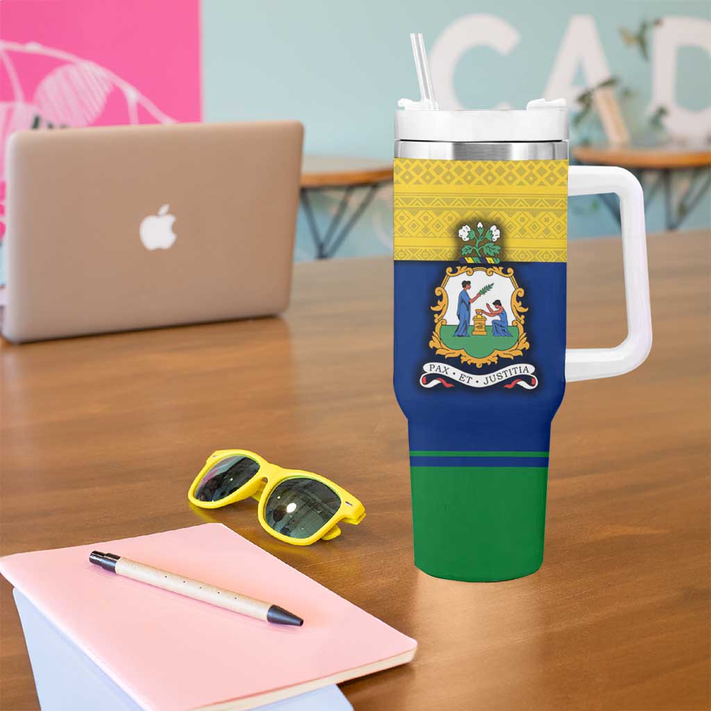 Saint Vincent and the Grenadines Flag Tumbler With Handle Coat of Arms and National Colors - Wonder Print Shop