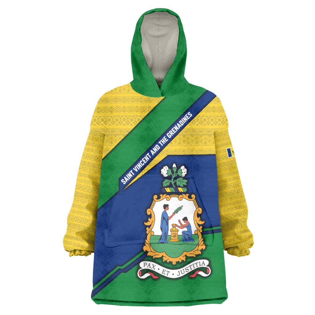 Saint Vincent and the Grenadines Flag Wearable Blanket Hoodie Coat of Arms and National Colors - Wonder Print Shop