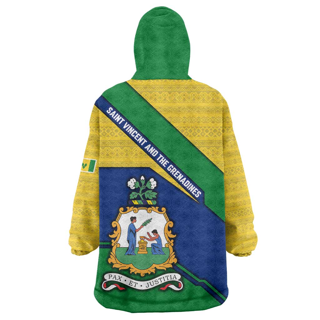 Saint Vincent and the Grenadines Flag Wearable Blanket Hoodie Coat of Arms and National Colors - Wonder Print Shop