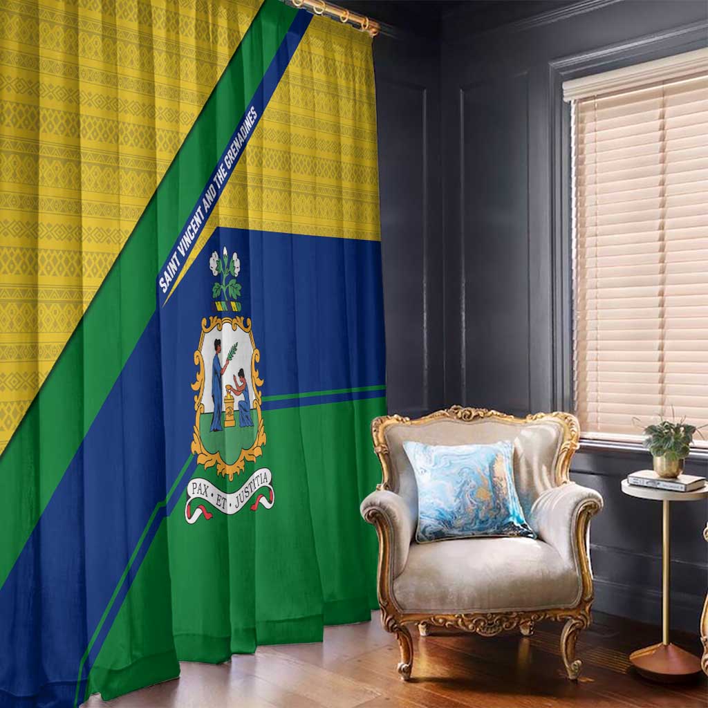 Saint Vincent and the Grenadines Flag Window Curtain Coat of Arms and National Colors - Wonder Print Shop