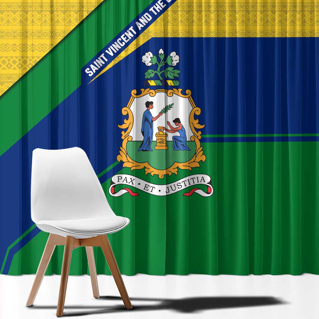 Saint Vincent and the Grenadines Flag Window Curtain Coat of Arms and National Colors - Wonder Print Shop