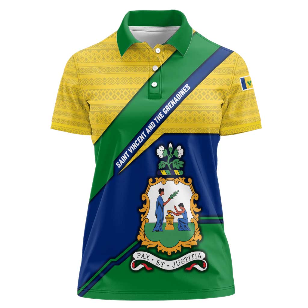 Saint Vincent and the Grenadines Flag Women Polo Shirt Coat of Arms and National Colors - Wonder Print Shop