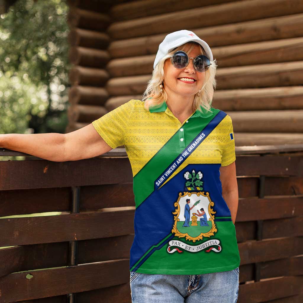Saint Vincent and the Grenadines Flag Women Polo Shirt Coat of Arms and National Colors - Wonder Print Shop
