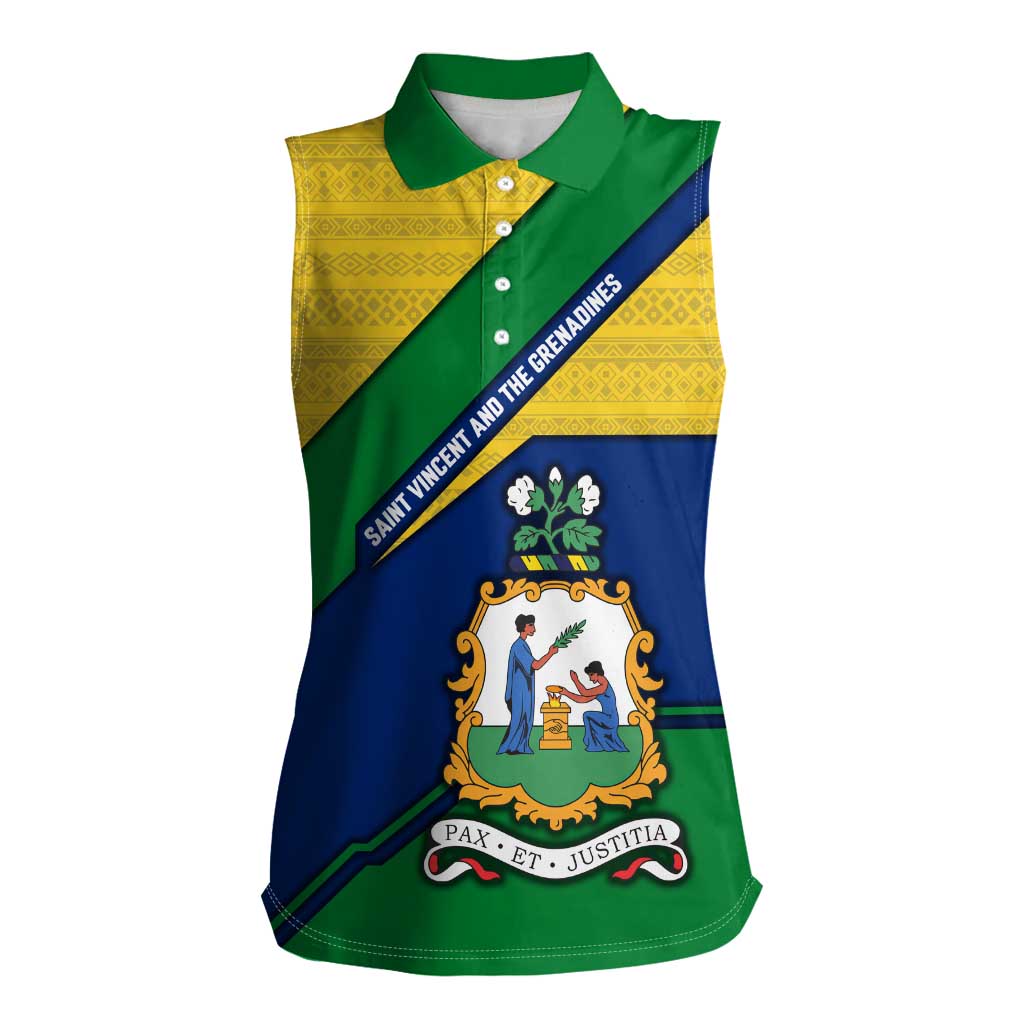 Saint Vincent and the Grenadines Flag Women Sleeveless Polo Shirt Coat of Arms and National Colors - Wonder Print Shop