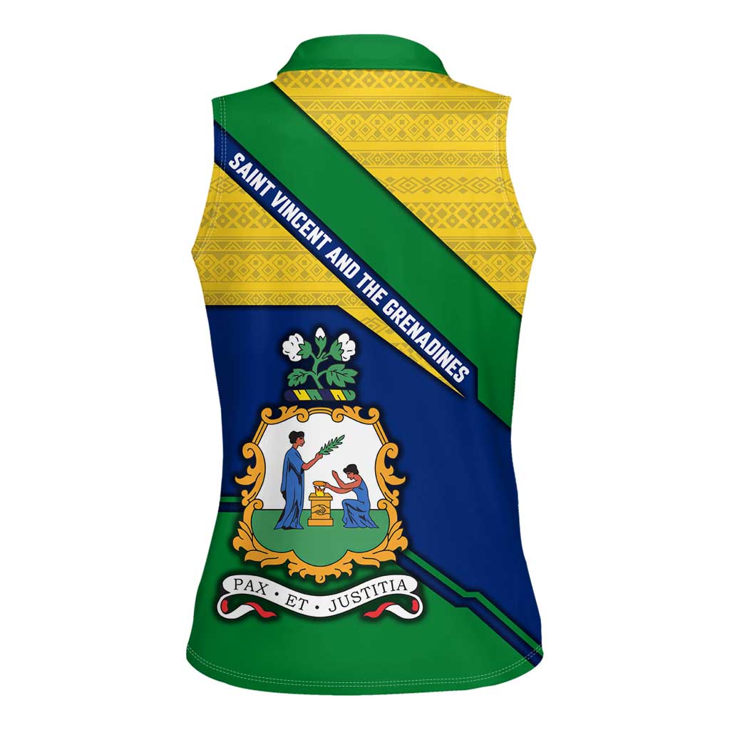 Saint Vincent and the Grenadines Flag Women Sleeveless Polo Shirt Coat of Arms and National Colors - Wonder Print Shop