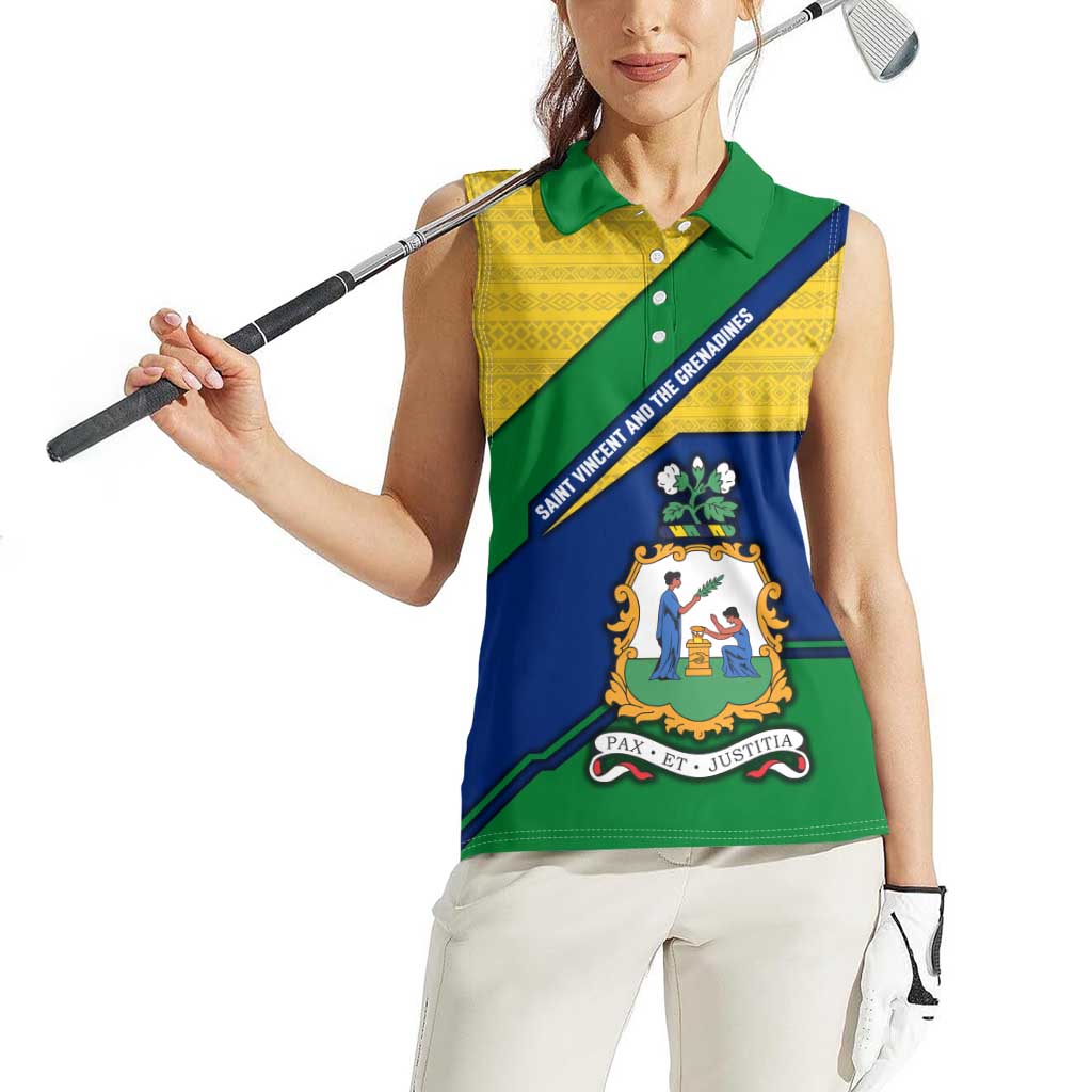 Saint Vincent and the Grenadines Flag Women Sleeveless Polo Shirt Coat of Arms and National Colors - Wonder Print Shop