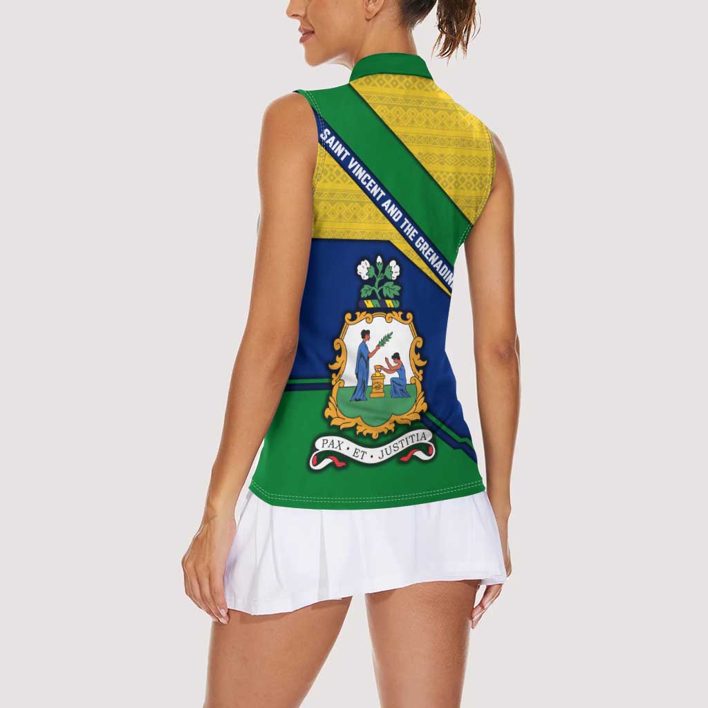 Saint Vincent and the Grenadines Flag Women Sleeveless Polo Shirt Coat of Arms and National Colors - Wonder Print Shop