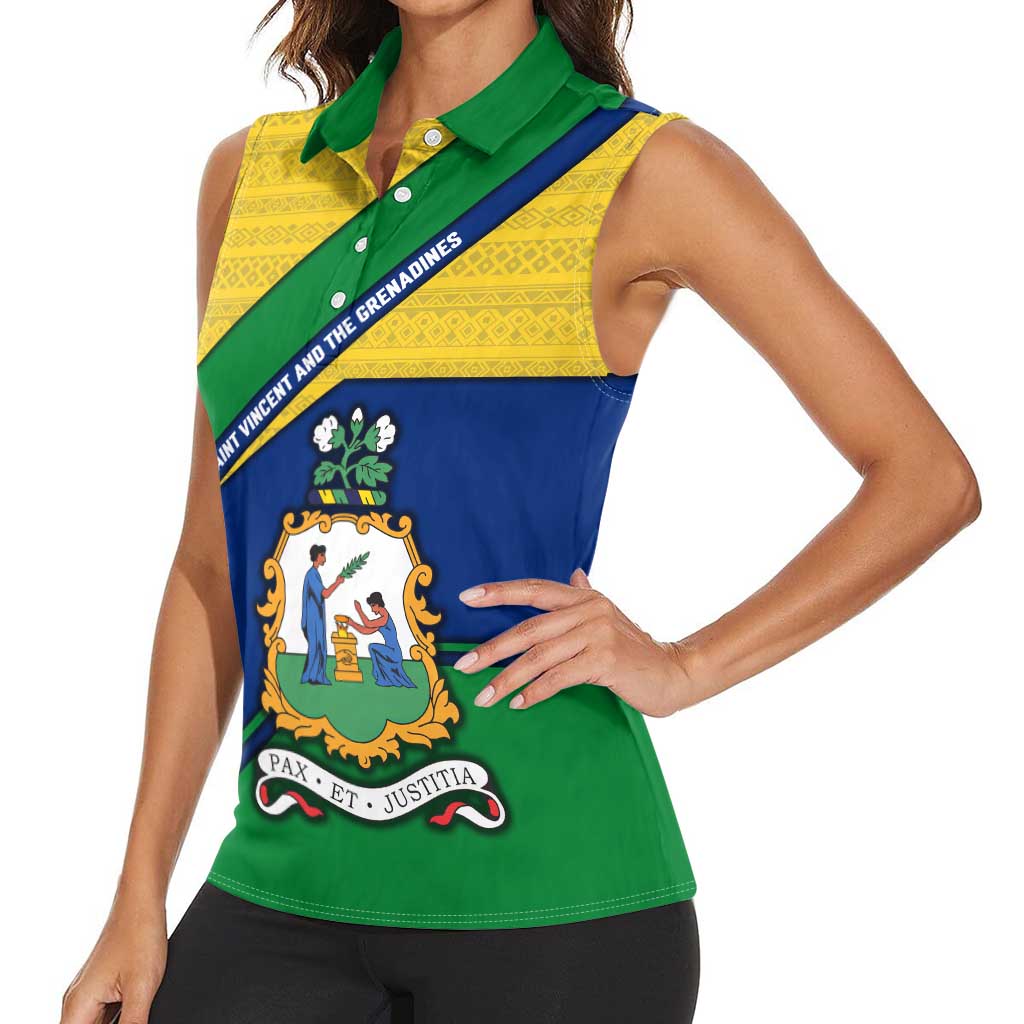 Saint Vincent and the Grenadines Flag Women Sleeveless Polo Shirt Coat of Arms and National Colors - Wonder Print Shop