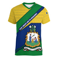 Saint Vincent and the Grenadines Flag Women V-Neck T-Shirt Coat of Arms and National Colors - Wonder Print Shop