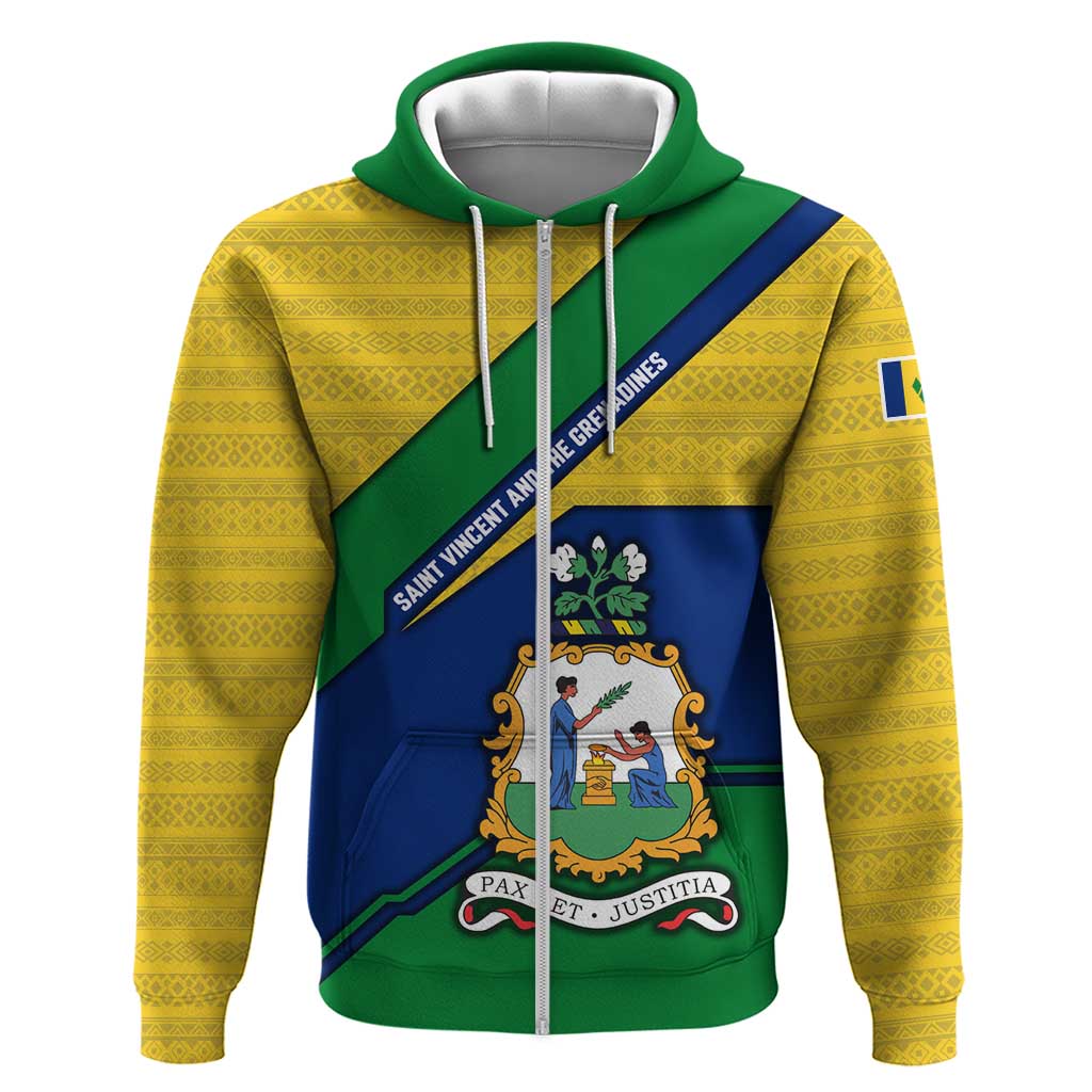 Saint Vincent and the Grenadines Flag Zip Hoodie Coat of Arms and National Colors - Wonder Print Shop