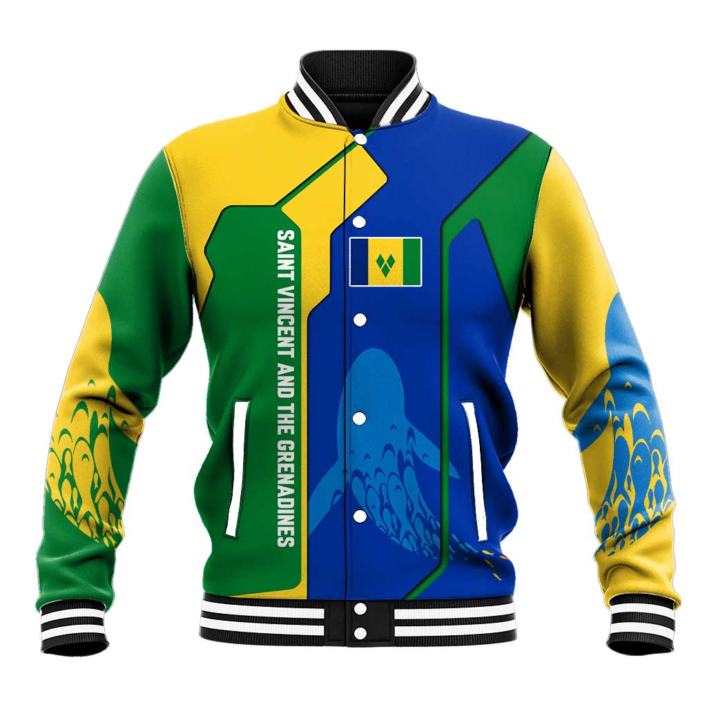 Saint Vincent and the Grenadines Flag Wave Map Baseball Jacket Caribbean Island Pride Pullover - Wonder Print Shop
