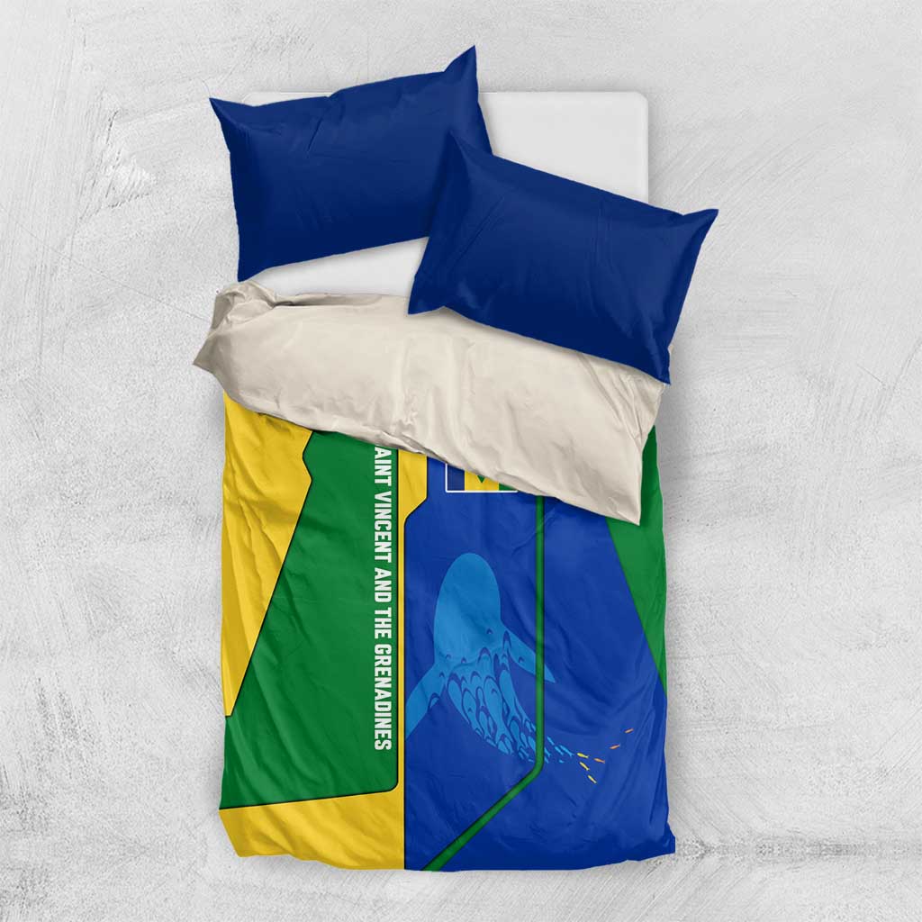 Saint Vincent and the Grenadines Flag Wave Map Bedding Set Caribbean Island Pride Pullover - Wonder Print Shop