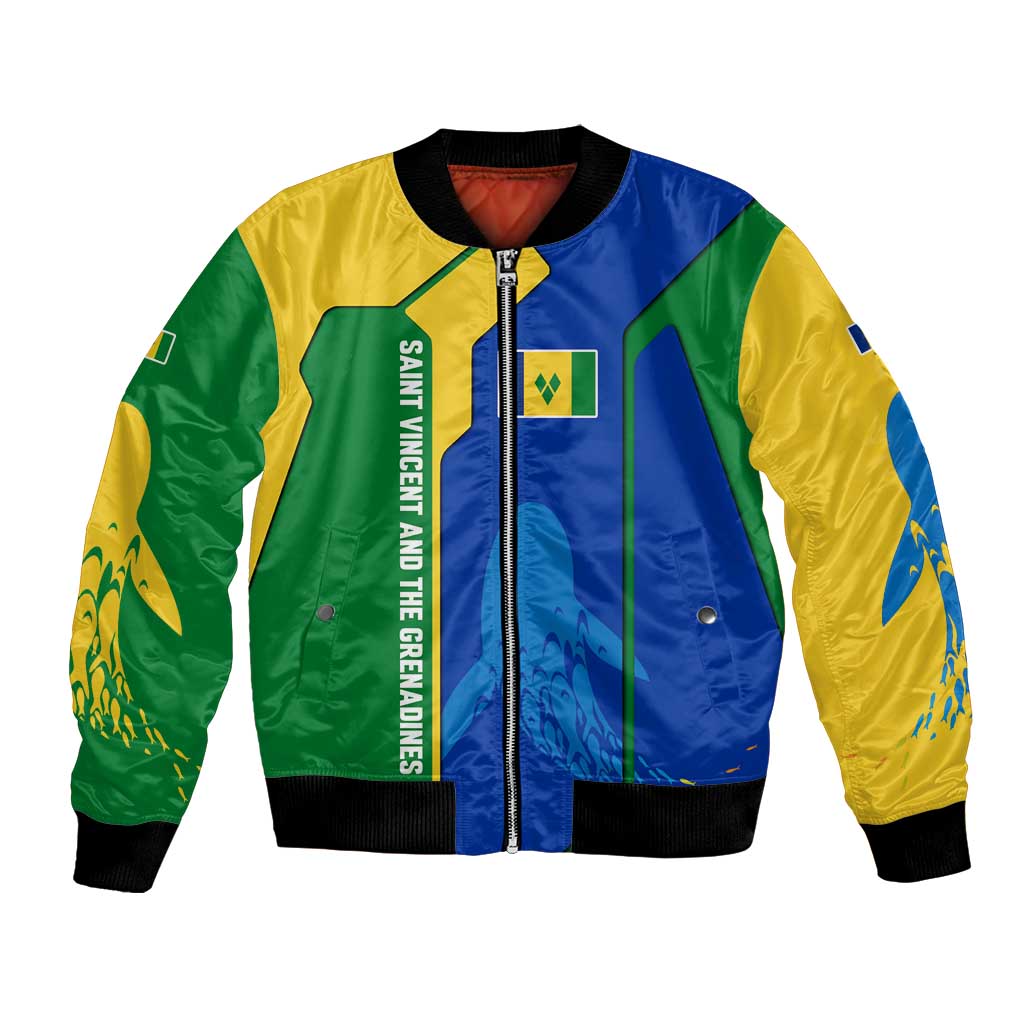 Saint Vincent and the Grenadines Flag Wave Map Bomber Jacket Caribbean Island Pride Pullover - Wonder Print Shop