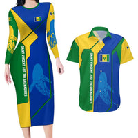 Saint Vincent and the Grenadines Flag Wave Map Couples Matching Long Sleeve Bodycon Dress and Hawaiian Shirt Caribbean Island Pride Pullover - Wonder Print Shop